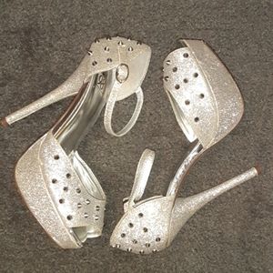 Silver Glitter and stud heels